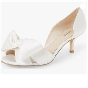 XYD Ivory Bowknot Low Heel D'Orsay Pumps Peep Toe Slip On Dress Evening Sandal